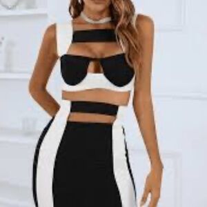 Stylish Black and White Women's Skirt Set